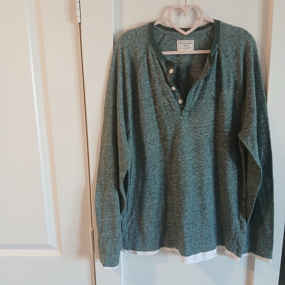 Abercrombie & Fitch Mens Large Green Heathered Long Sleeve Henley Shirt Layered